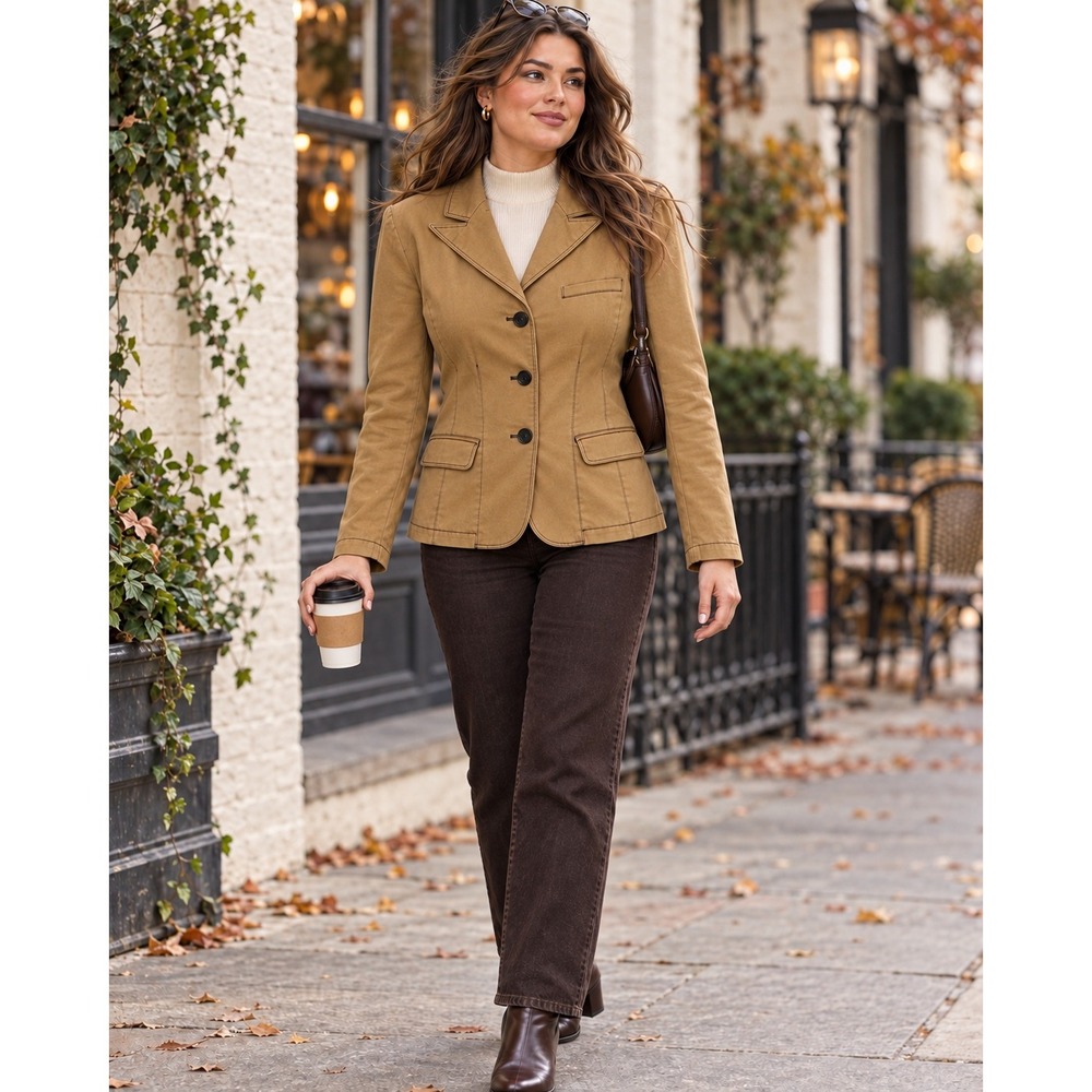 Ralph Lauren Vintage Blazer Jacket Womens XL Khaki Denim Y2K Equestrian Utility